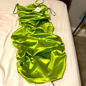 Ruched back midi one shoulder dress.